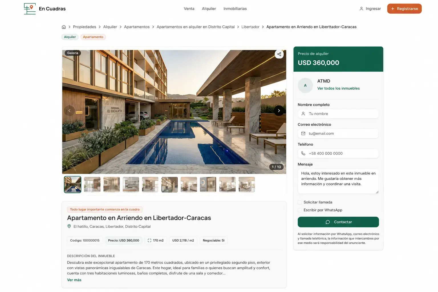Detalle público de un inmueble publicado en Encuadras